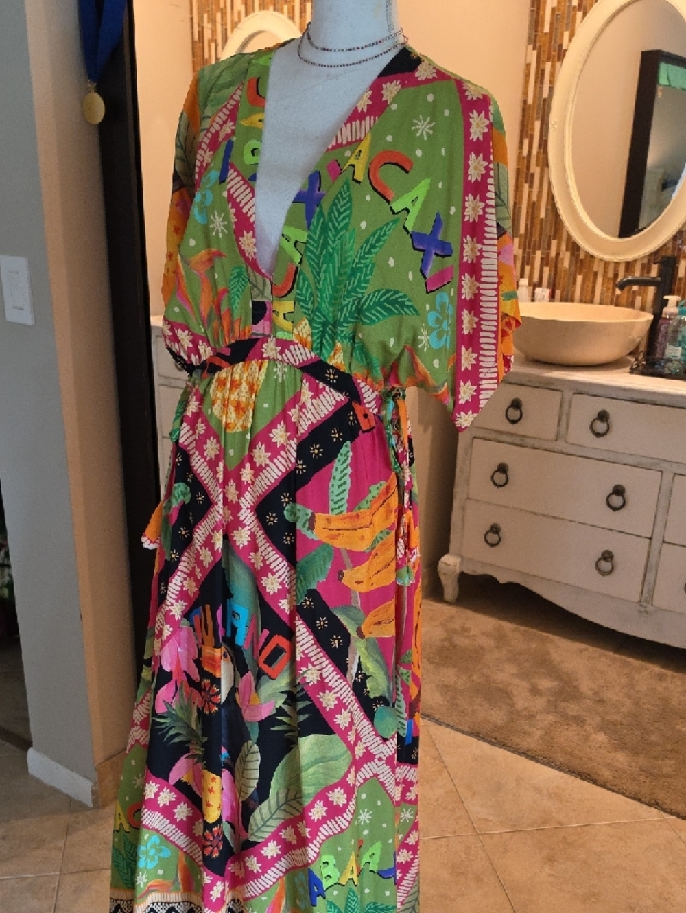 Farm RIO Inspired -Vibrant Multi-Color Tropical Wrap Maxi Dress from BRAZIL